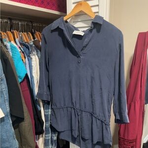 100% Silk Mossique Navy Blue Blouse